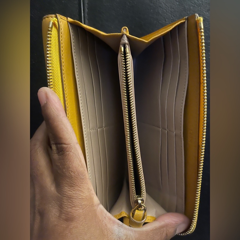 Chloé Mustard Yellow Leather Long Georgia Flap Wallet W/ Gold Hardware W/ COA - Picture 15 of 17